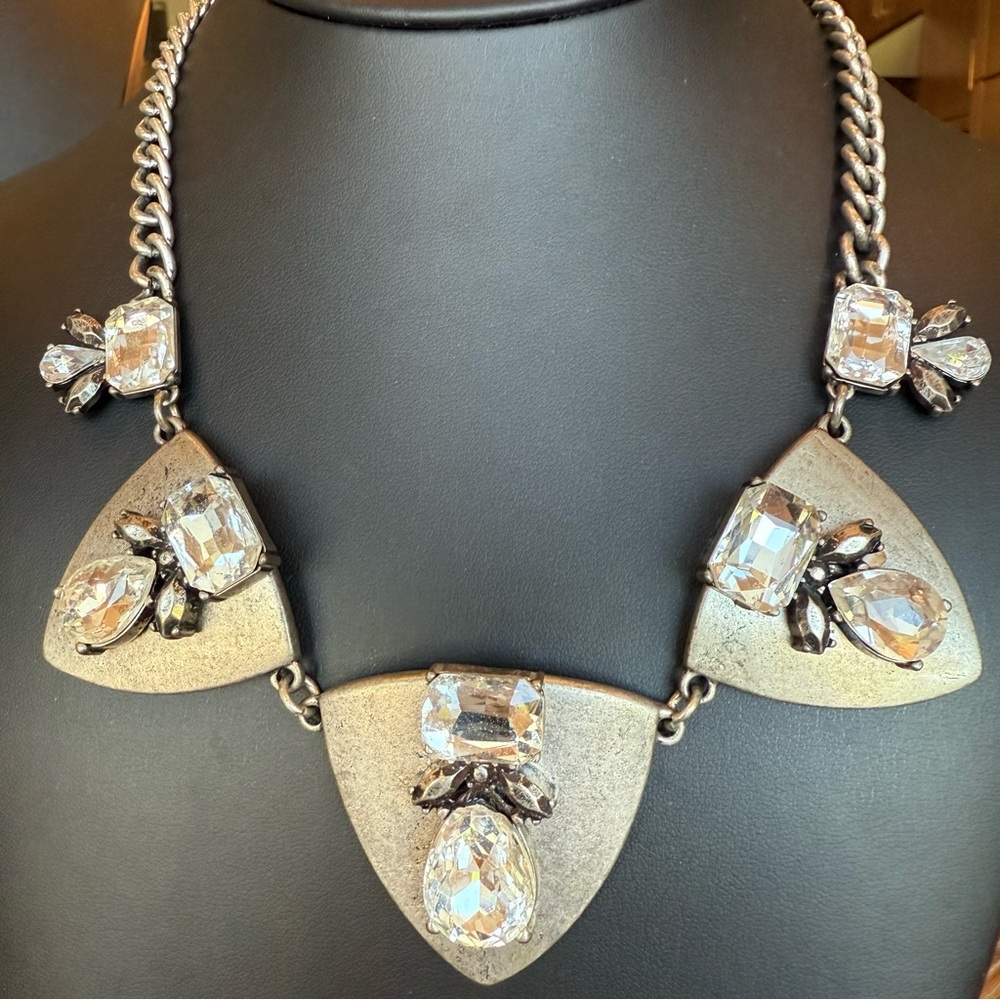 Baublebar Clear Rhinestone Silver Tone Statement Necklace Curb Chain 18-20”